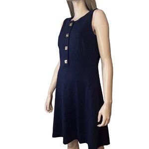 Tommy Hilfiger Dress Ponte Knit Rayon Blend Sleeveless Chrome Turn Lock Buttons